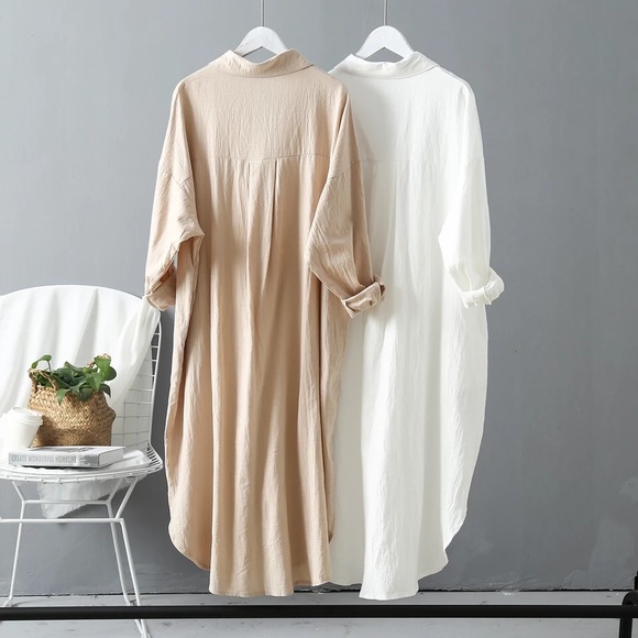 Shirt dress long women’s button collar top pockets  white - Picture 11 of 13